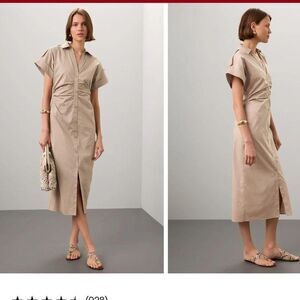 Saunders Collective Beige Ruched Shirt Dress
